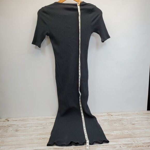 Free People FP Beach‎ Lulu Henley Dress Medium Maxi Black Ribbed V-neck Rib Knit - Picture 4 of 4